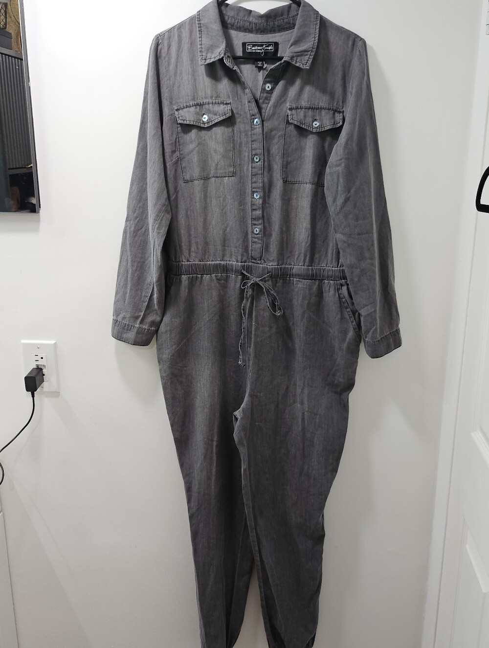 Brittany Humble Washed Charcoal Grey Lyocell Utility Jumpsuit M NWOT
